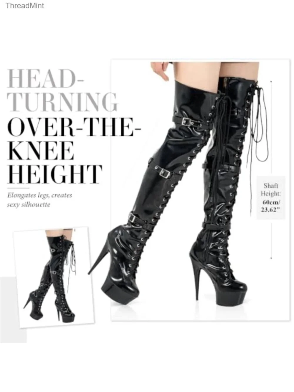 Over the Knee Thigh High Stiletto Platform Boots Patent Leather Lace Up